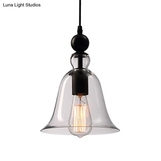 Black Single Ceiling Pendant Lamp Rustic Bell Clear Glass Suspended Lighting Fixture