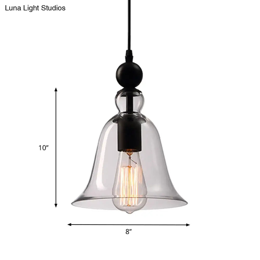 Black Single Ceiling Pendant Lamp Rustic Bell Clear Glass Suspended Lighting Fixture