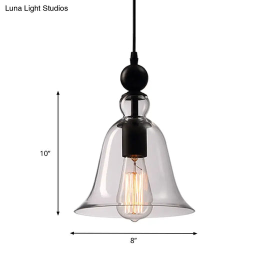 Black Single Ceiling Pendant Lamp Rustic Bell Clear Glass Suspended Lighting Fixture