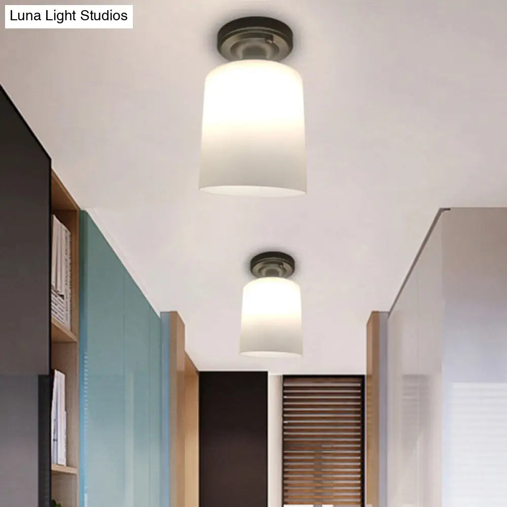 Black Single Light Flush Mount Ceiling Lamp With Cream Glass Cylinder