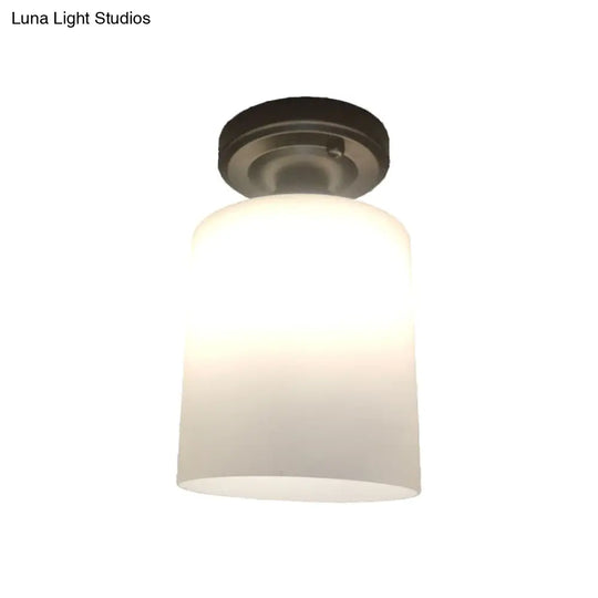 Black Single Light Flush Mount Ceiling Lamp With Cream Glass Cylinder