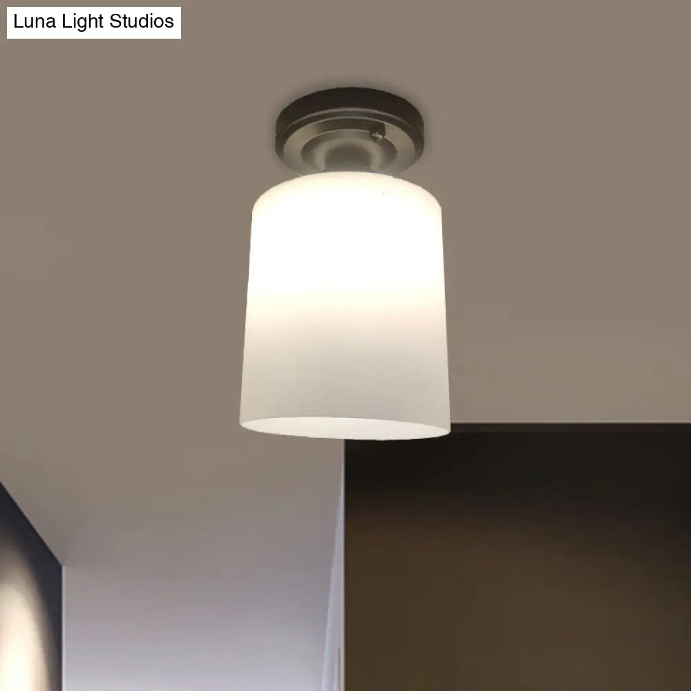 Black Single Light Flush Mount Ceiling Lamp With Cream Glass Cylinder