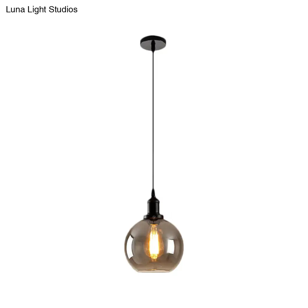 Farmhouse Black Pendant Ceiling Light With Smoked Glass Globe - 1 Fixture