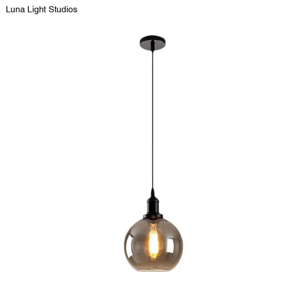 Black Single-Light Pendant Ceiling Light With Smoked Glass Globe - Farmhouse Lighting