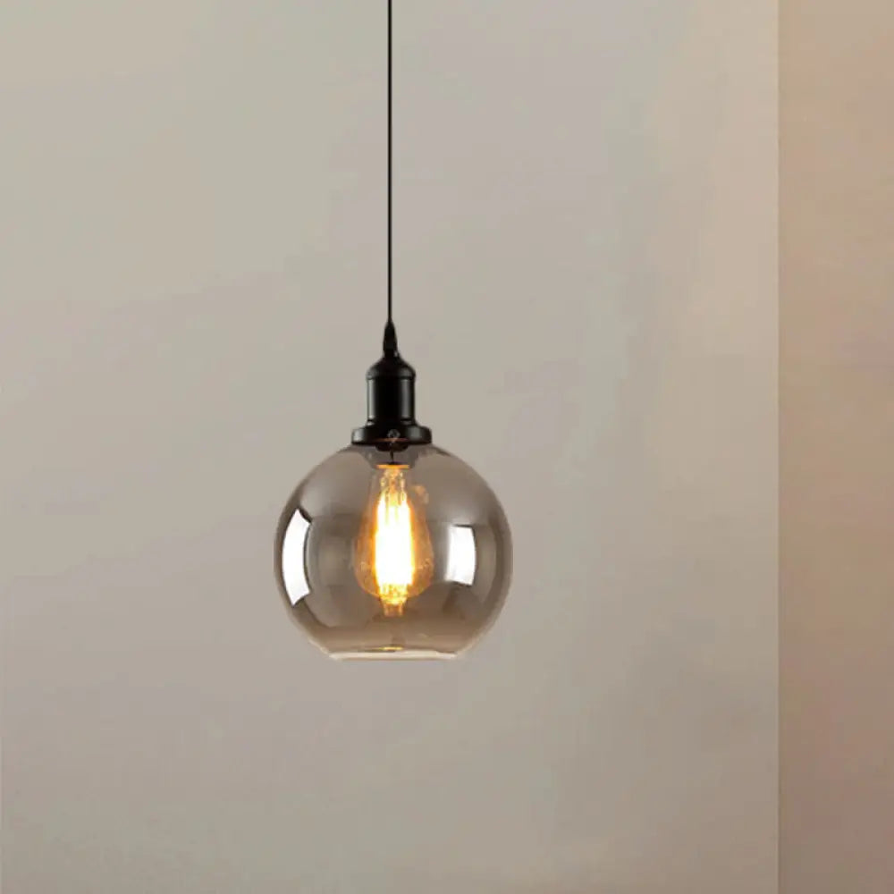 Black Single-Light Pendant Ceiling Light With Smoked Glass Globe - Farmhouse Lighting Smoke Gray