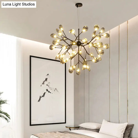 Minimalist Led Smoked Glass Firefly Chandelier In Black