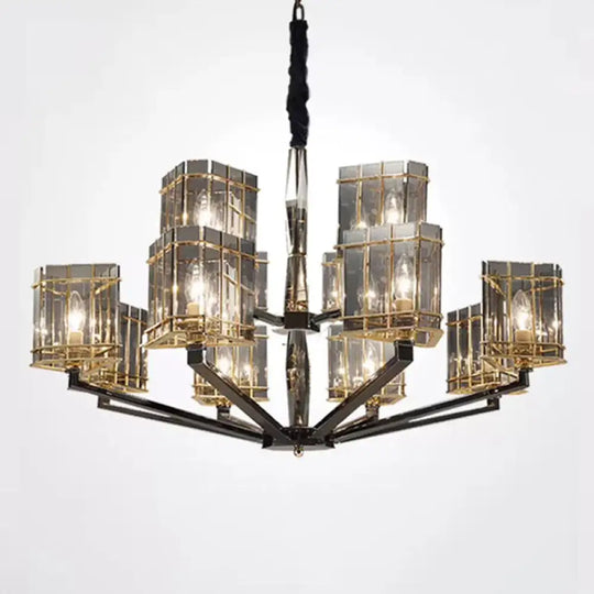 Black Smoked Glass Triangle Chandelier Light For Simplicity And Elegance In Living Room - Pendant