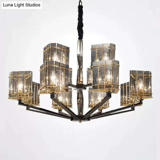 Sleek Smoked Glass Triangle Chandelier: Contemporary Black Pendant Light For Living Room 12 /