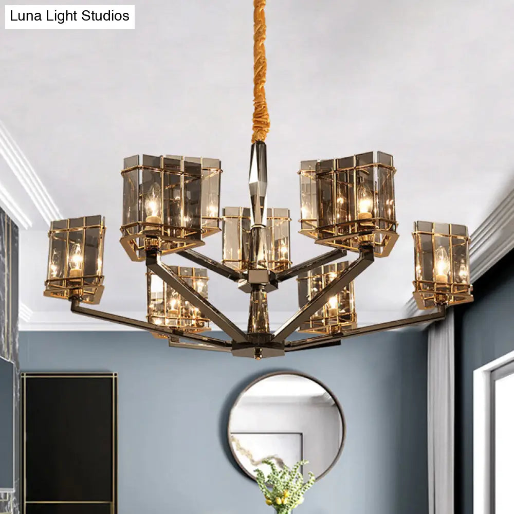 Sleek Smoked Glass Triangle Chandelier: Contemporary Black Pendant Light For Living Room 9 /