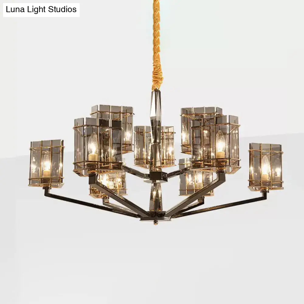 Sleek Smoked Glass Triangle Chandelier: Contemporary Black Pendant Light For Living Room