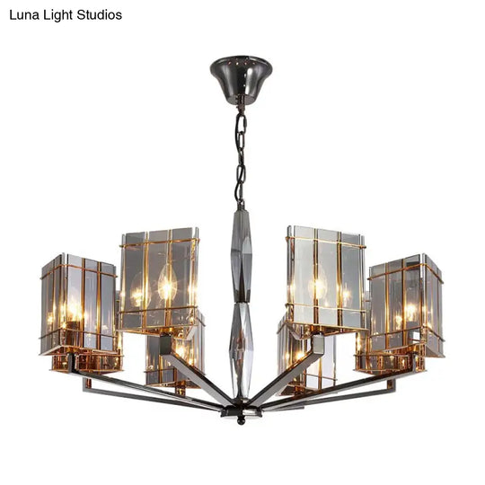 Black Smoked Glass Triangle Chandelier Light For Simplicity And Elegance In Living Room - Pendant