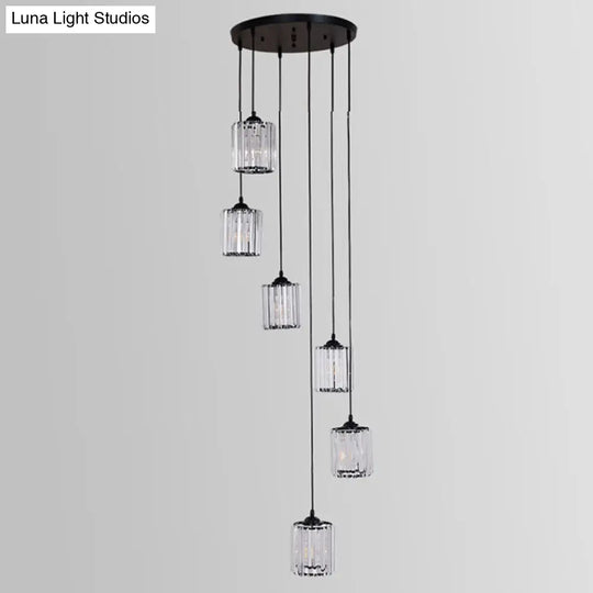 Black Spiral Crystal Pendant Light With Modern Staircase Design - Multi Hanging Fixture