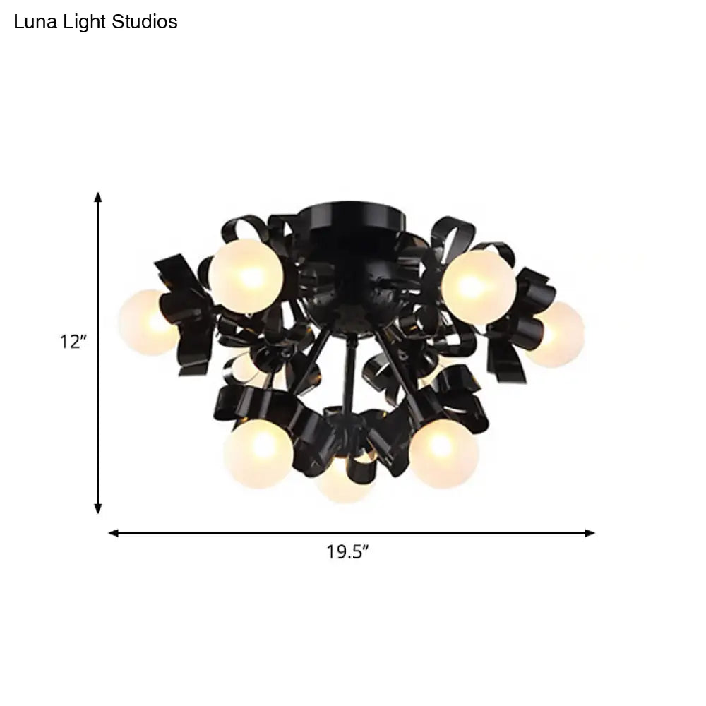 Black Sputnik Semi Flush Mount Ceiling Light With Ball Glass Shade For Modern Living Rooms