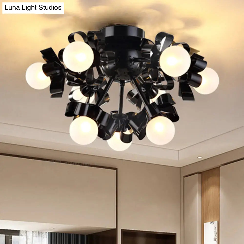 Black Sputnik Semi Flush Mount Ceiling Light With Ball Glass Shade For Modern Living Rooms