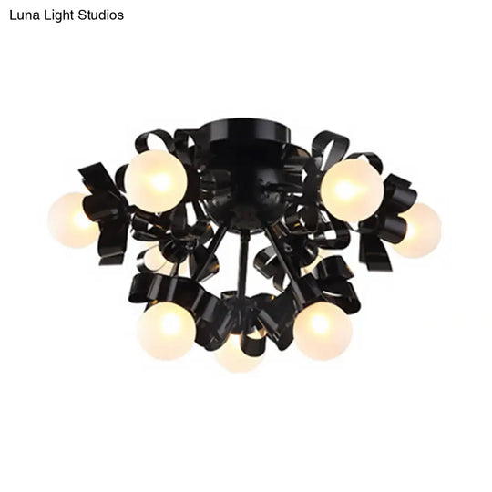 Black Sputnik Semi Flush Mount Ceiling Light With Ball Glass Shade For Modern Living Rooms