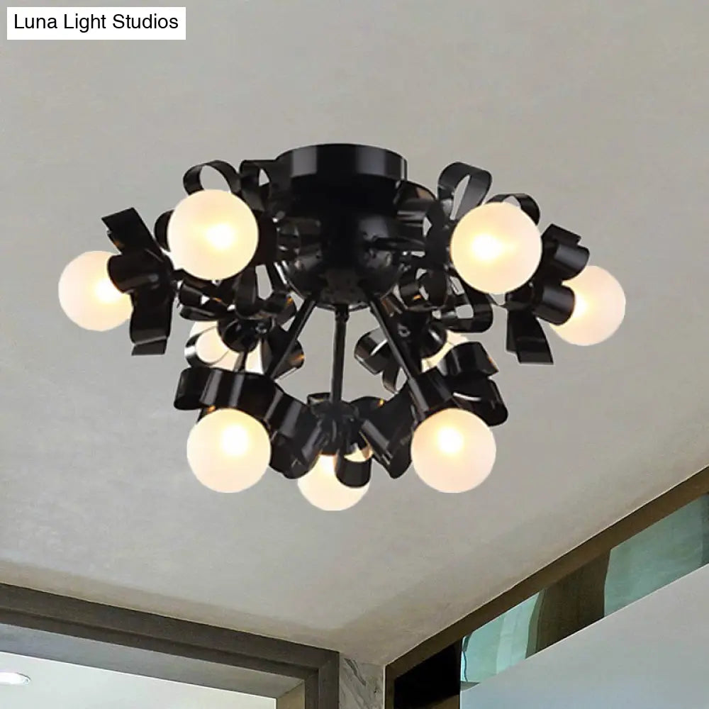 Black Sputnik Semi Flush Mount Ceiling Light With Ball Glass Shade For Modern Living Rooms