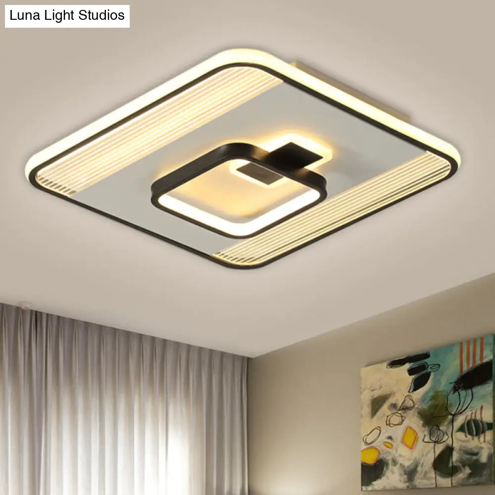 Black Square Flush Mount Led Ceiling Light Modern Acrylic Lamp 16.5/20.5 Width
