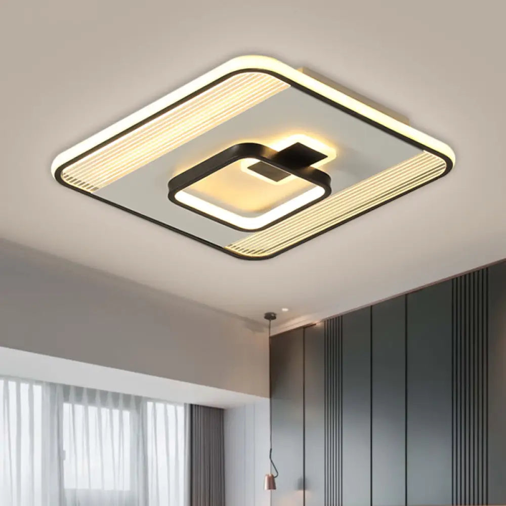 Black Square Flush Mount Led Ceiling Light Modern Acrylic Lamp 16.5’/20.5’ Width / 16.5’