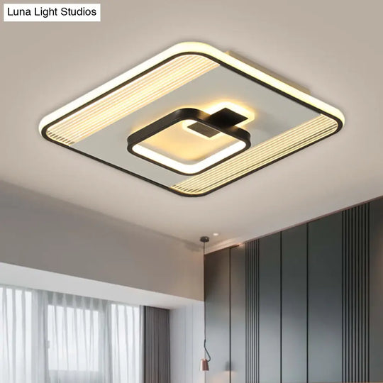 Black Square Flush Mount Led Ceiling Light Modern Acrylic Lamp 16.5/20.5 Width / 16.5