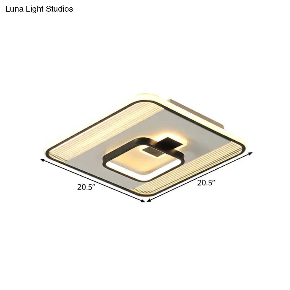 Black Square Flush Mount Led Ceiling Light Modern Acrylic Lamp 16.5’/20.5’ Width