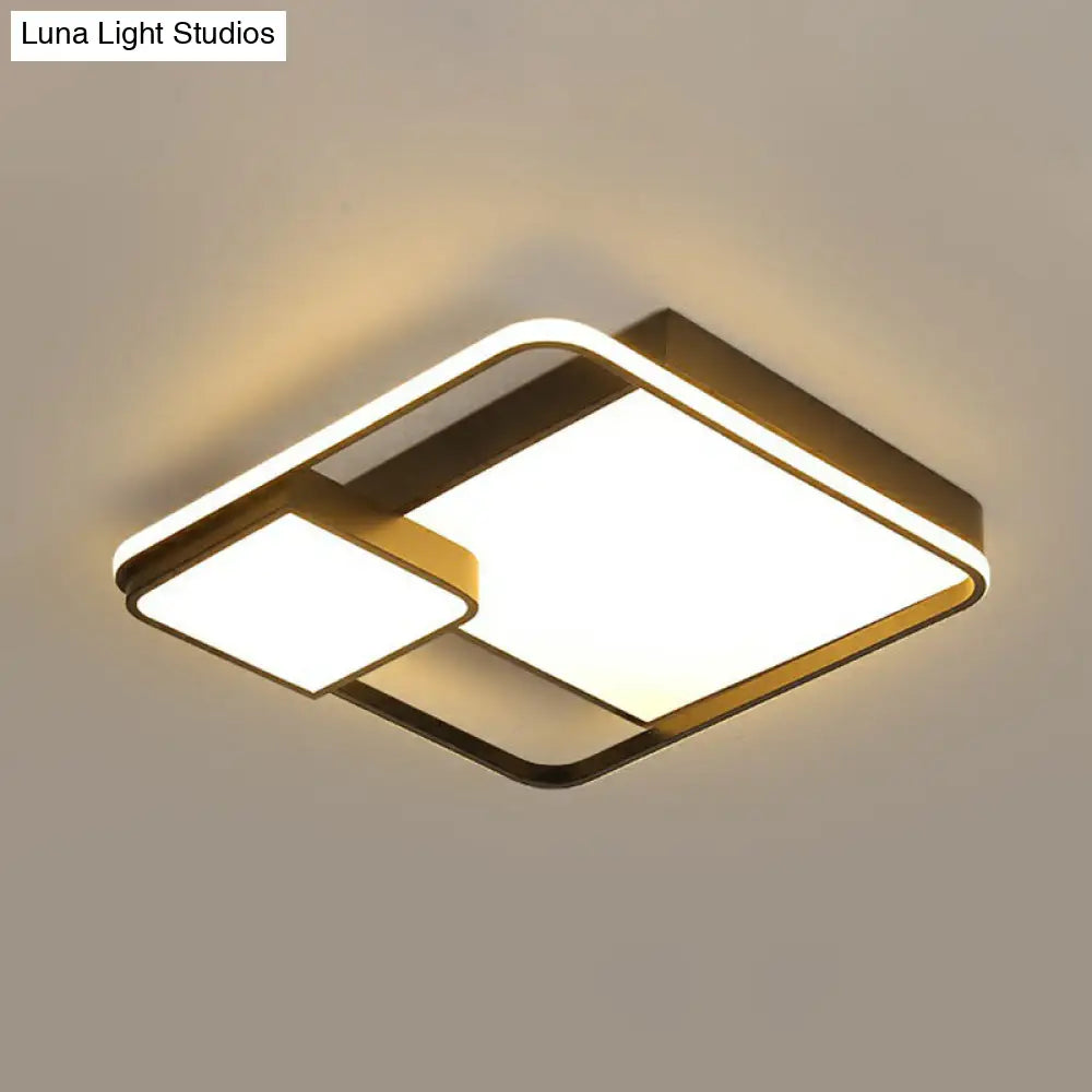 Black Square Led Ceiling Mount Light With Minimalist Acrylic Shade / 24.5 White