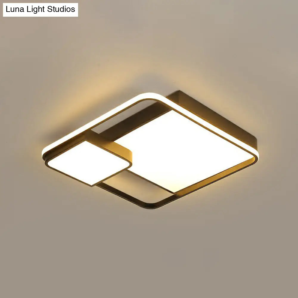 Black Square Led Ceiling Mount Light With Minimalist Acrylic Shade / 20.5 White