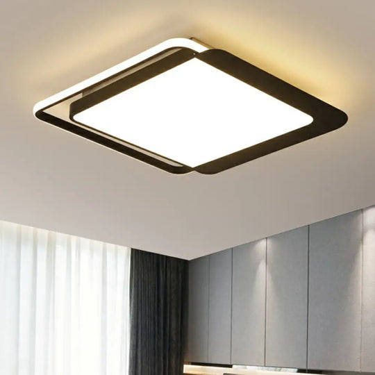 Black Square Led Flush Light With Acrylic Shade - Minimalist Ceiling Fixture / 18’ Remote Control