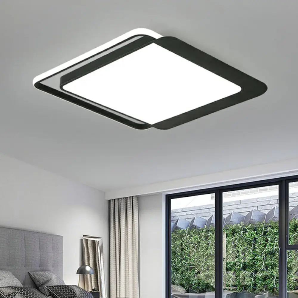 Black Square Led Flush Light With Acrylic Shade - Minimalist Ceiling Fixture / 18’ White