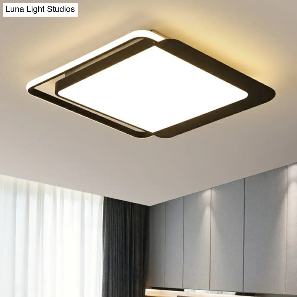 Black Square Led Flush Light With Acrylic Shade - Minimalist Ceiling Fixture / 18 Remote Control