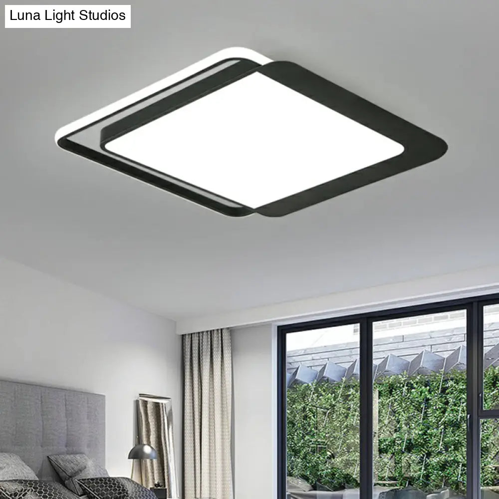 Black Square Led Flush Light With Acrylic Shade - Minimalist Ceiling Fixture / 18 White