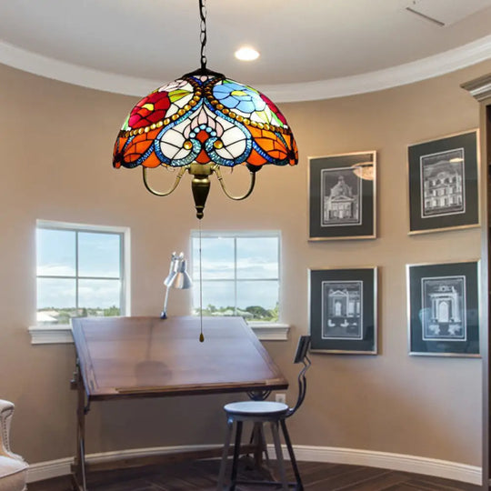 Black Stained Art Glass Victorian Bowl Pendant Lamp - 3 Heads Ceiling Hanging Light (With/Without