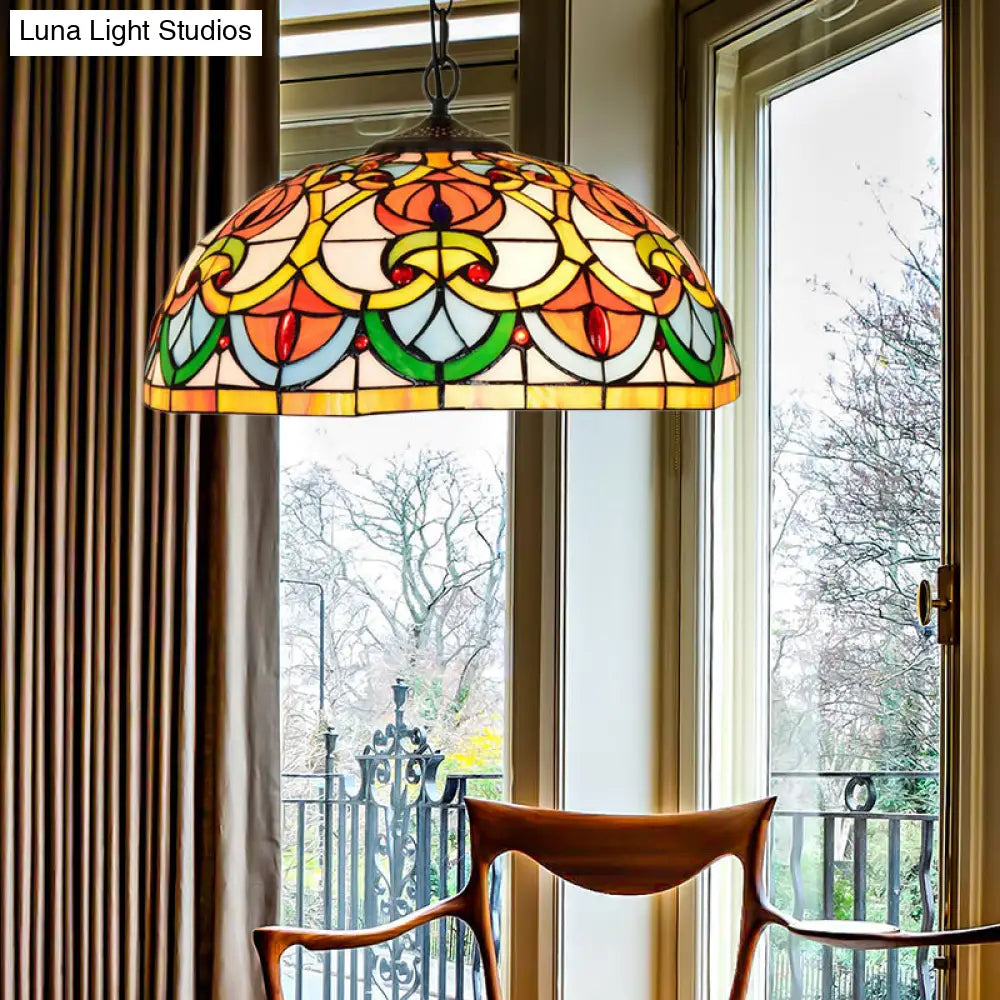 Black Stained Glass Bowl Pendant Light – Tiffany Style Living Room