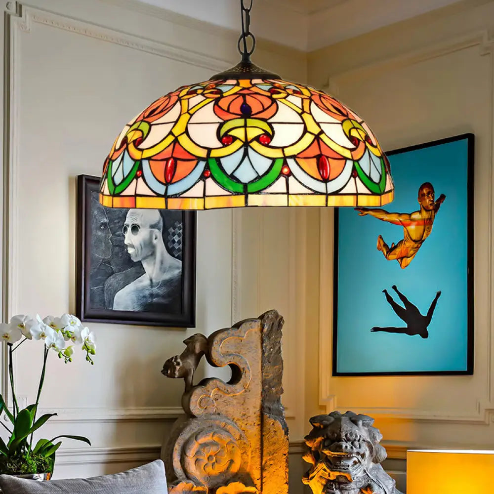 Black Stained Glass Bowl Pendant Light – Tiffany Style Living Room