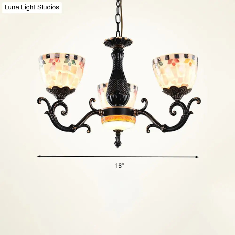 Stained Glass Mosaic Chandelier - Tiffany Style 3/5/9 Lights Black Suspension Lamp For Living Room