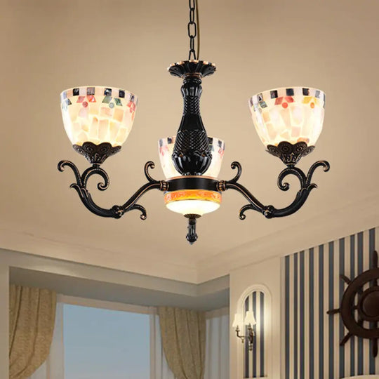 Black Stained Glass Mosaic Chandelier Lamp: Tiffany 3/5/9 Lights Suspension Fixture For Living Room