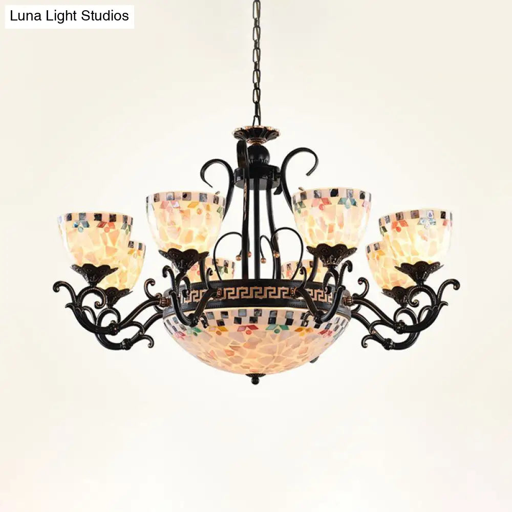 Stained Glass Mosaic Chandelier - Tiffany Style 3/5/9 Lights Black Suspension Lamp For Living Room