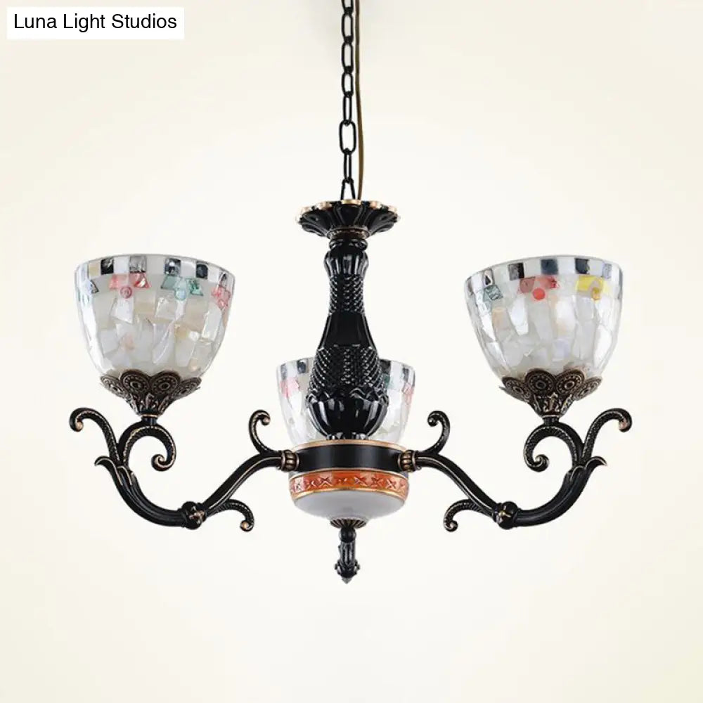 Stained Glass Mosaic Chandelier - Tiffany Style 3/5/9 Lights Black Suspension Lamp For Living Room