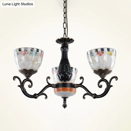 Black Stained Glass Mosaic Chandelier Lamp: Tiffany 3/5/9 Lights Suspension Fixture For Living Room