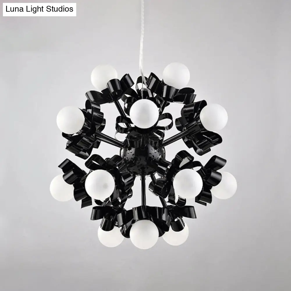 Black Starburst Chandelier - Loft Style Metal 18 Lights Bedroom Ceiling Pendant With Frosted Glass