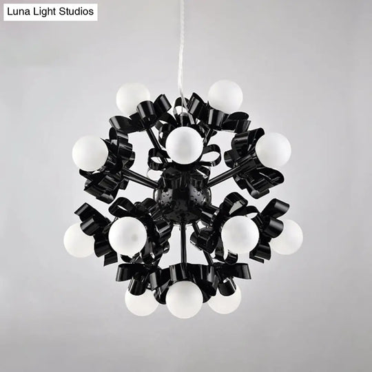 Black Starburst Chandelier - Loft Style Metal 18 Lights Bedroom Ceiling Pendant With Frosted Glass