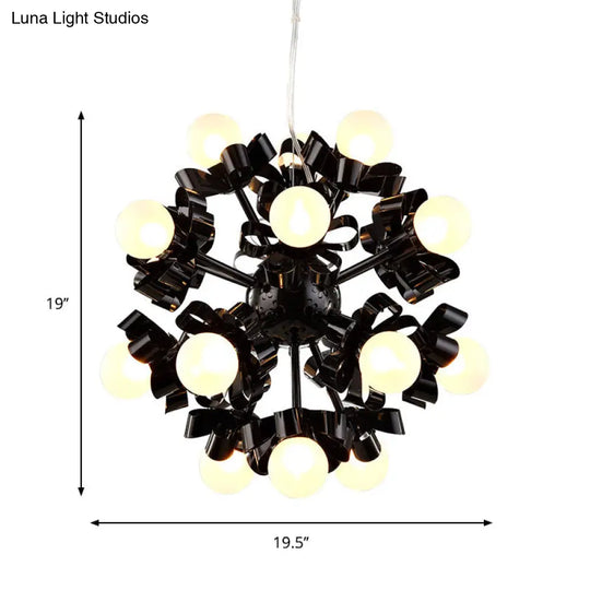 Black Starburst Chandelier - Loft Style Metal 18 Lights Bedroom Ceiling Pendant With Frosted Glass