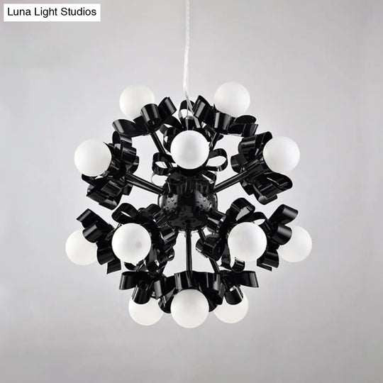 Black Starburst Chandelier Loft Style- 18 Head Metal Pendant With Frosted Glass Shade For Bedroom