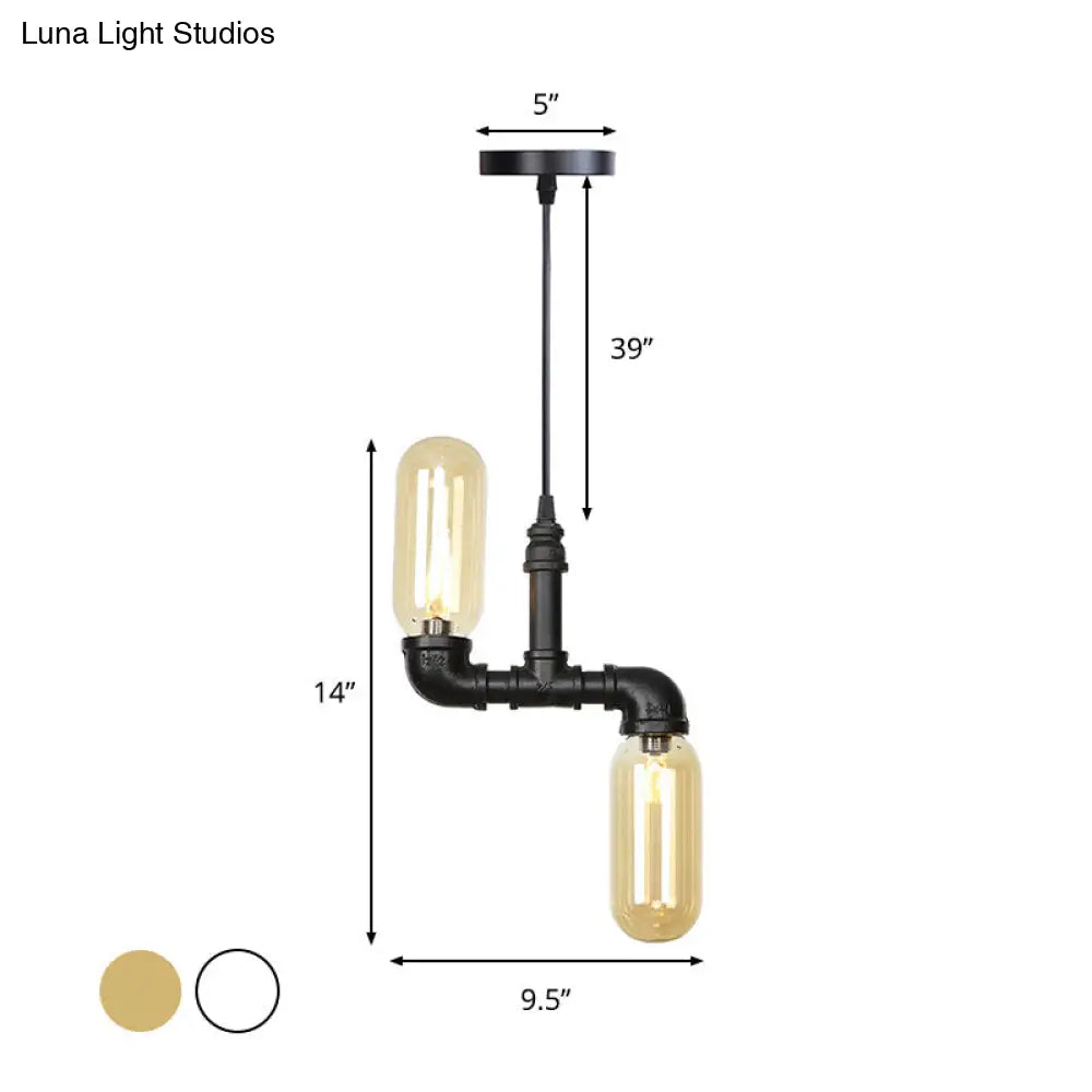 Steampunk Ceiling Chandelier With Clear/Amber Glass Capsules And 2 Lights