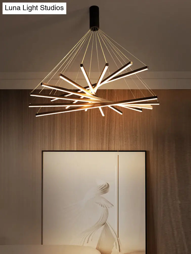 Black Sticks Led Chandelier Light Novelty Minimalist Metal Suspension Lamp For Lobby