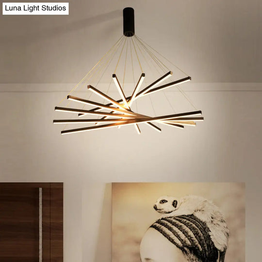 Black Sticks Led Chandelier Light Novelty Minimalist Metal Suspension Lamp For Lobby