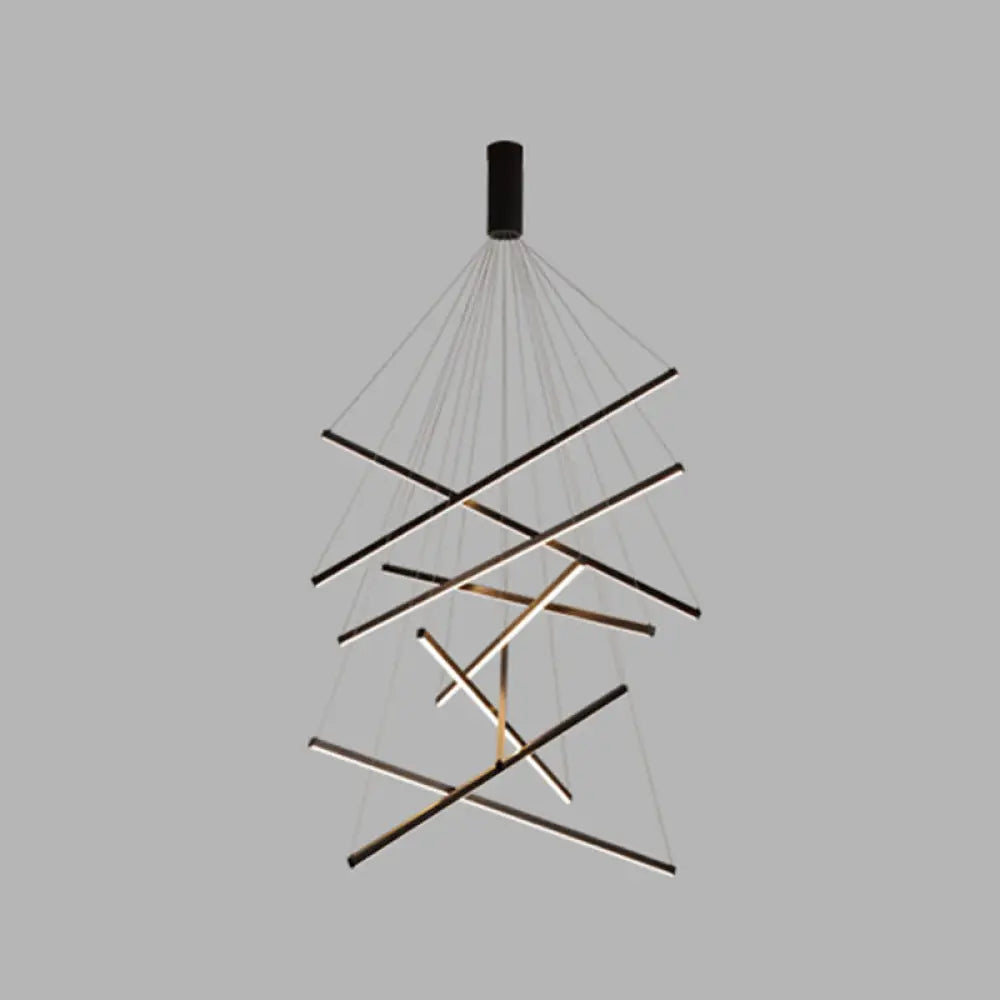 Black Sticks Led Chandelier Light Novelty Minimalist Metal Suspension Lamp For Lobby 9 / Warm