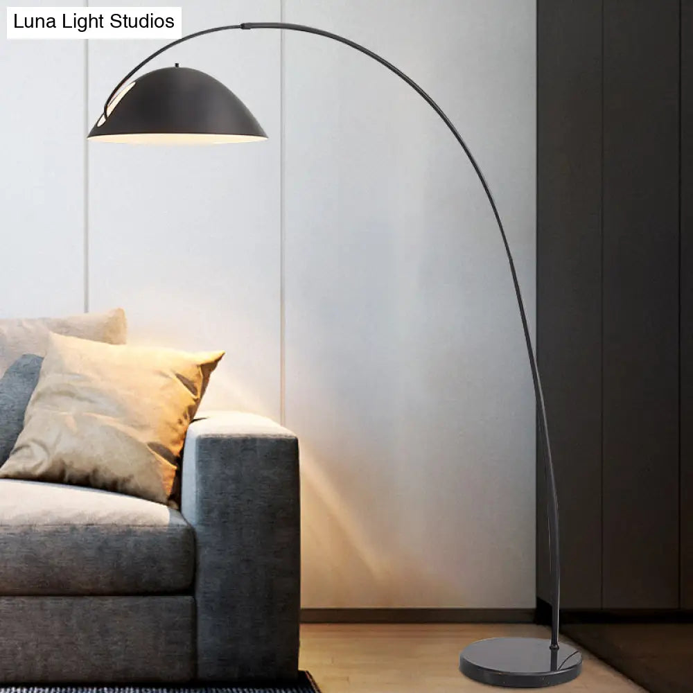 Black Swivel Dome Floor Lamp With Fishing Rod Arm - Elegant Designer Lighting Solution