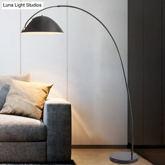 Black Swivel Dome Floor Lamp With Fishing Rod Arm - Elegant Designer Lighting Solution