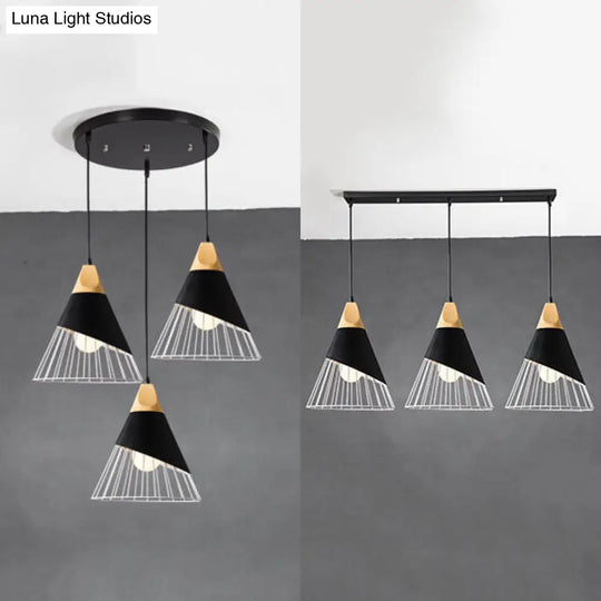 Modern Black Metal Cage Pendant Light With 3 Lights For Indoor Use