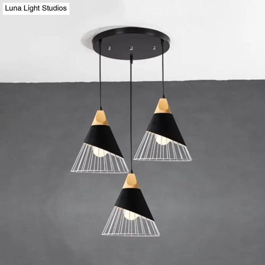 Modern Black Metal Cage Pendant Light With 3 Lights For Indoor Use / Round